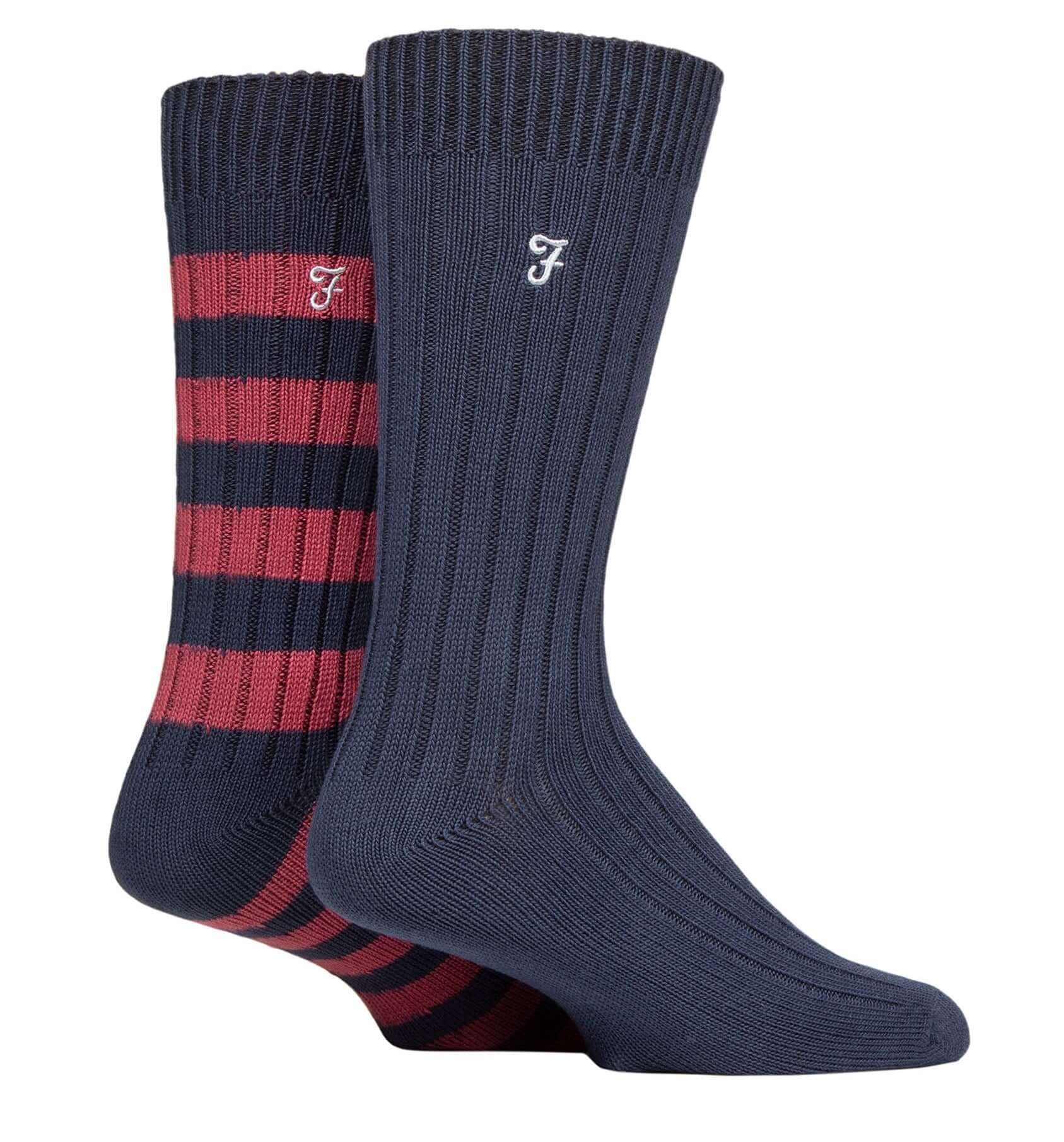 Farah Men's Bamboo BOOT Socks 2 Pack Socks (6-11 ) -Navy/Berry