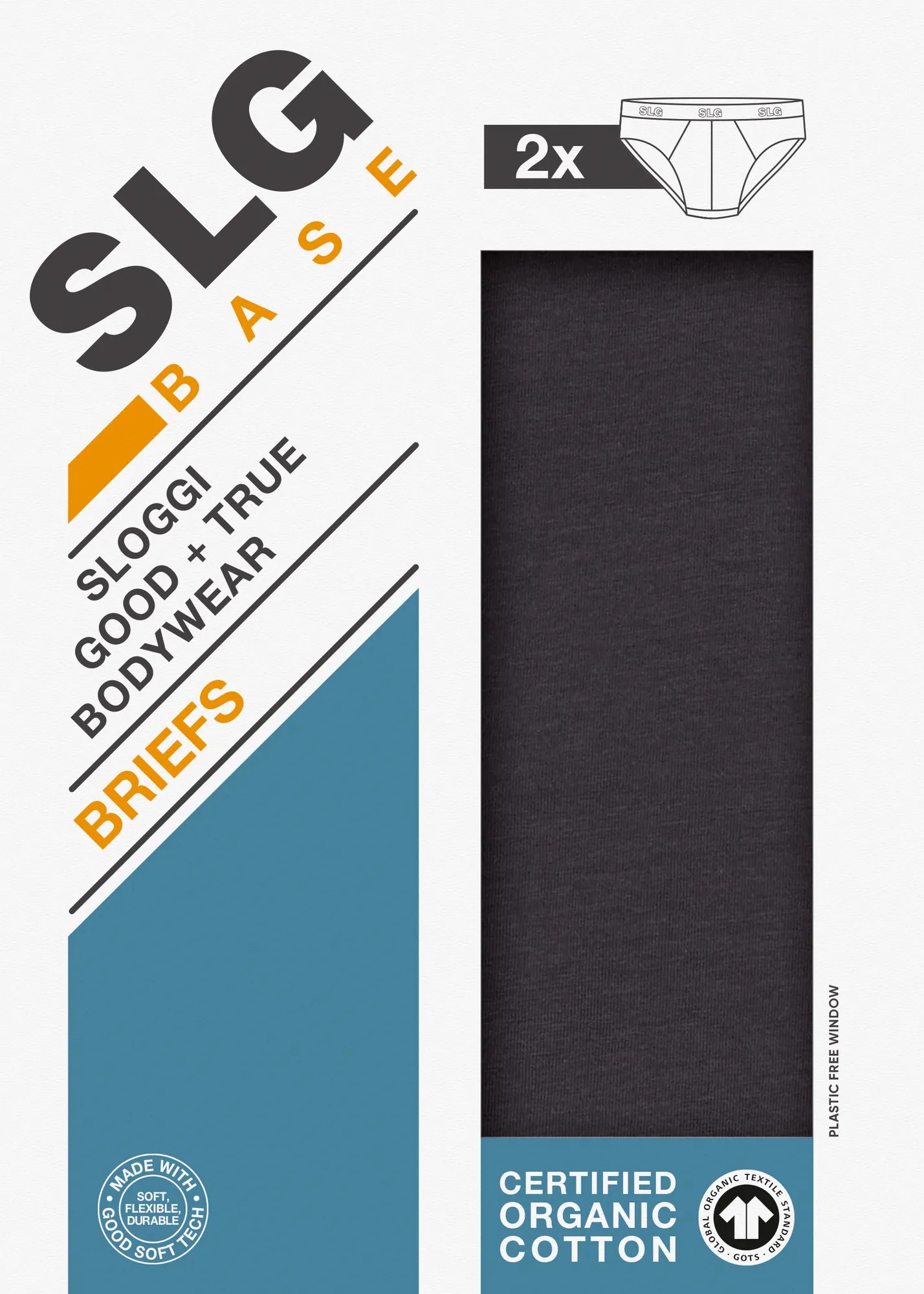 Sloggi Men’s SLG Midi Briefs 2 Pack – Organic Cotton – Charcoal
