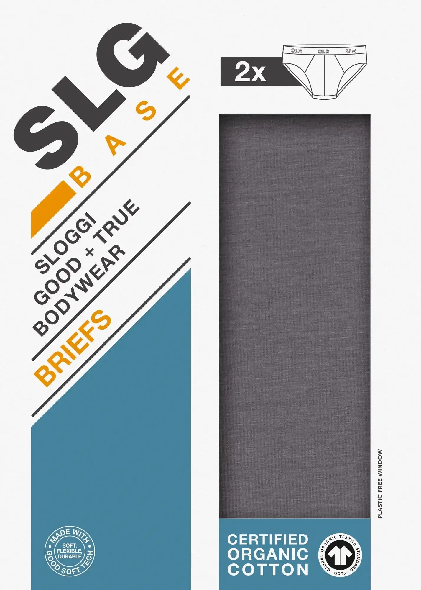 Sloggi Men’s SLG Midi Briefs 2 Pack – Organic Cotton, Shiver Grey