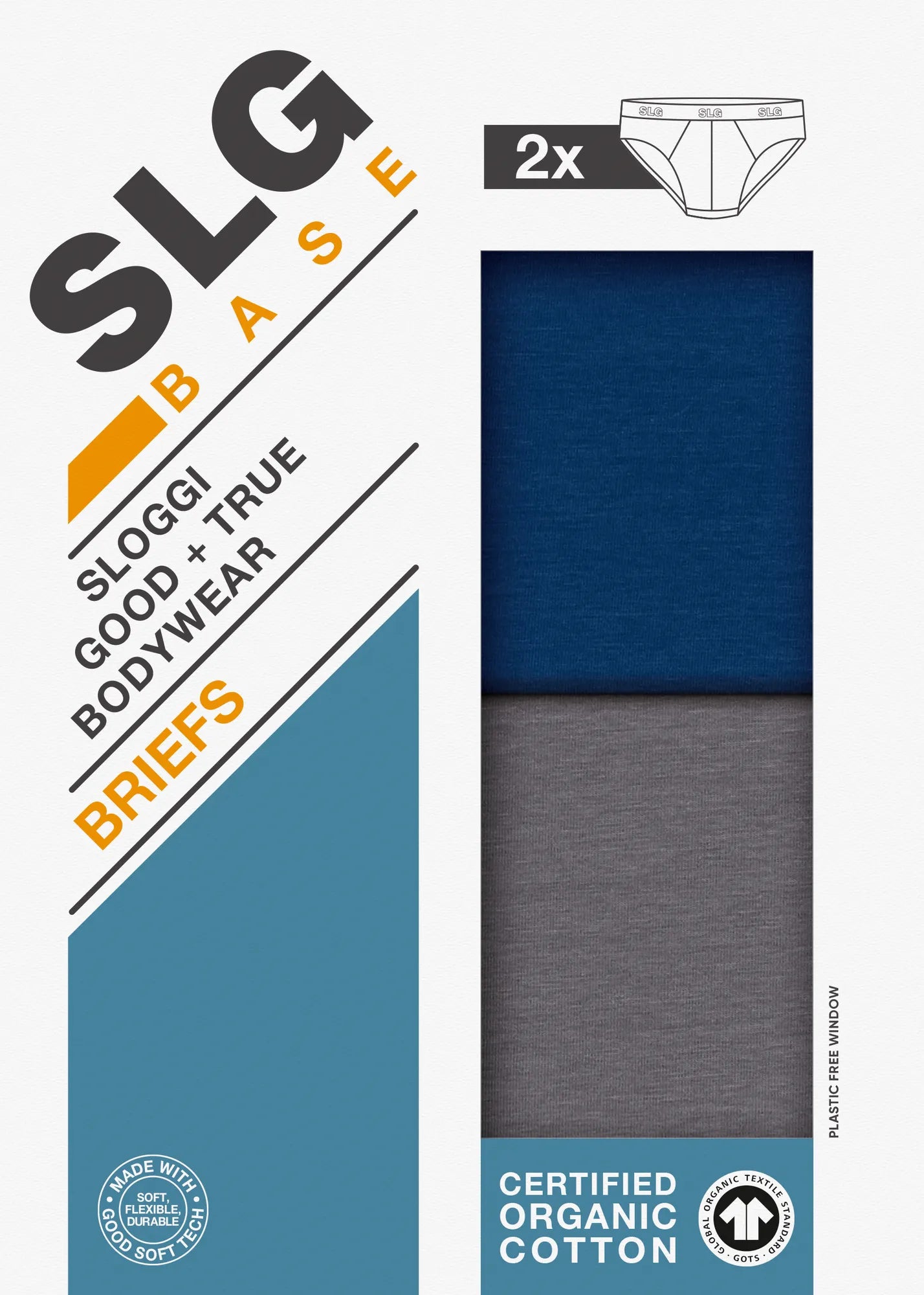 Sloggi Men’s SLG Midi Briefs 2 Pack – Organic Cotton, Blue & Grey
