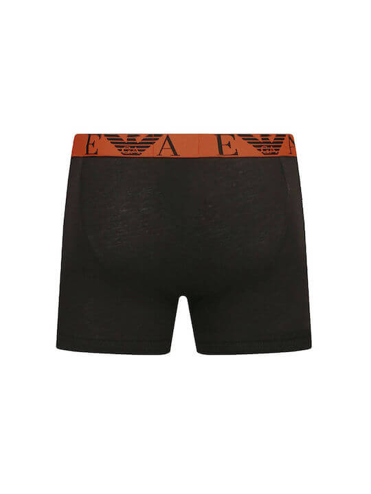 Emporio Armani 3 Pack Cotton Stretch Boxer Briefs – Black with Logo Waistbands