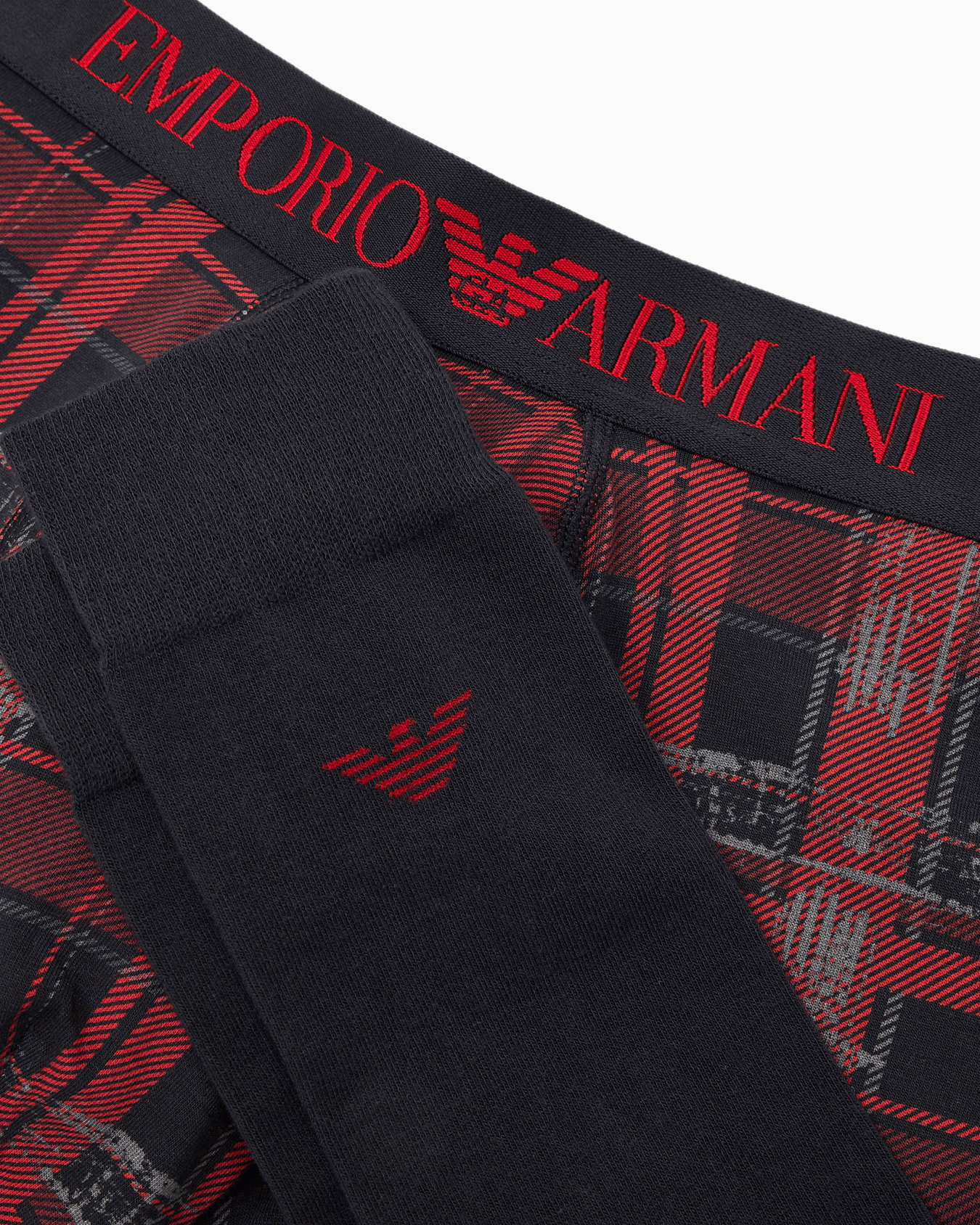 Emporio Armani Underwear Gift Set – Navy/Tartan Trunks & Socks