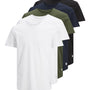 Jack & Jones 5 Pack JJENOA 100% Cotton Crew Neck T-Shirts - White/Navy/Black/Olive
