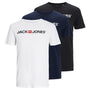 Jack & Jones 3 Pack JJECORP Crew Neck T-Shirts - White/Navy/Black
