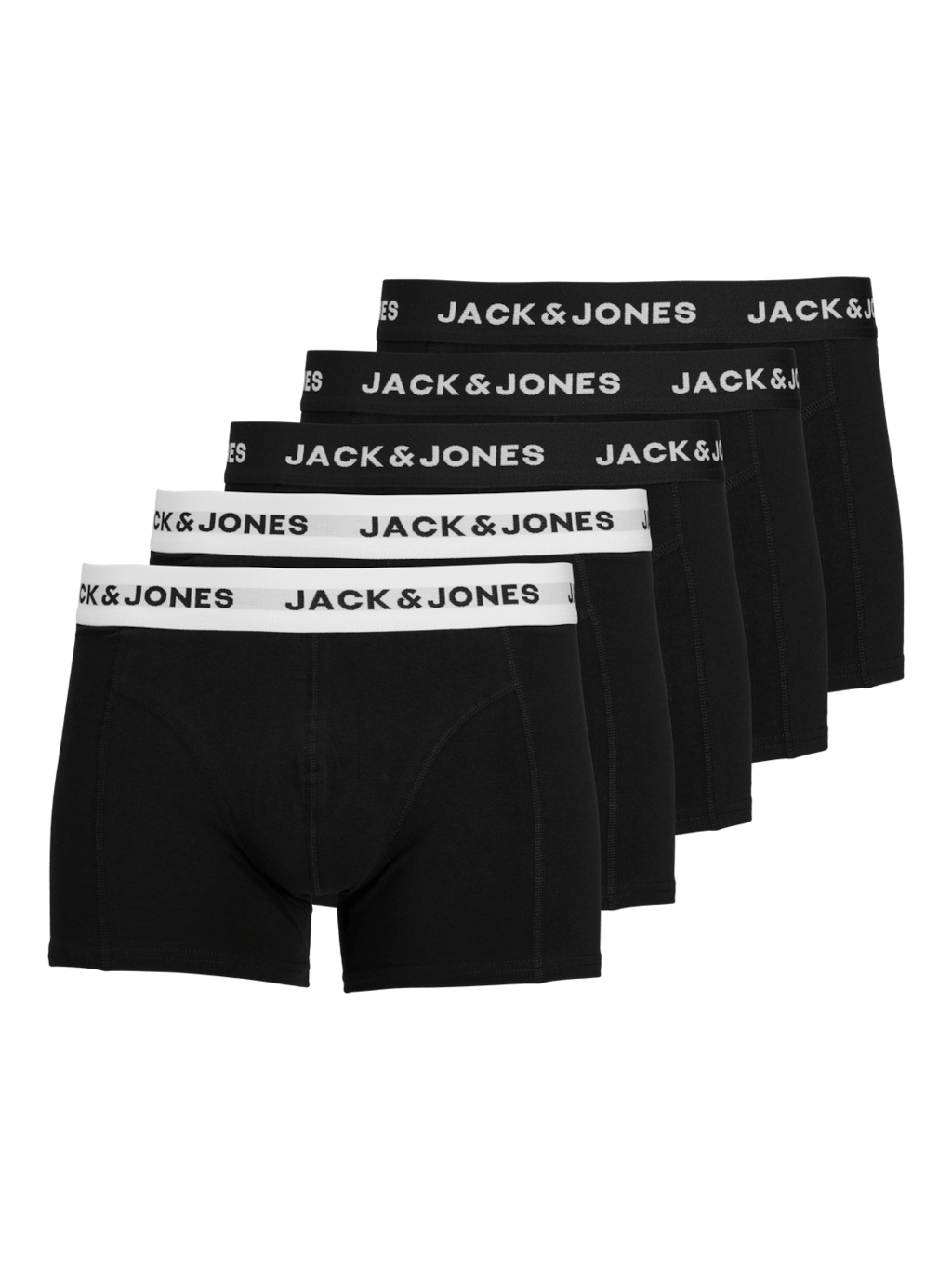 Jack & Jones Jacsolid Trunks 5 Pack Cotton Stretch Boxers - Black (Black and white wb)