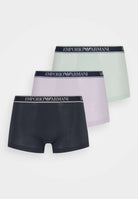 Emporio Armani 3 Pack Low Rise Trunks with core logo - Navy/Lavender/Mint
