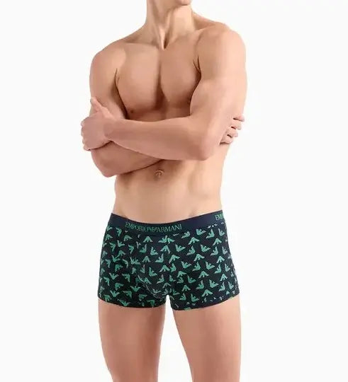 Emporio Armani 3 pack Pure Cotton Low Rise Trunks - Green, Black Print