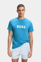 BOSS Cotton Jersey Logo T-Shirt Turquoise Blue 50491706-445 Model Front View