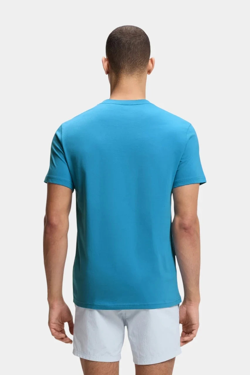 BOSS Cotton Jersey Logo T-Shirt Turquoise Blue 50491706-445 Model Back View