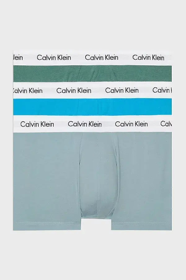 Calvin Klein 3 Pack Low Rise Trunks Cotton Stretch - Blue /Sage