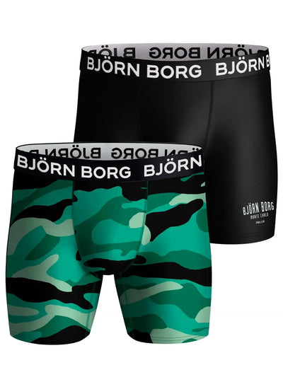 Björn Borg 2 Pack Sports Microfiber Boxers -  Green Camo, Black