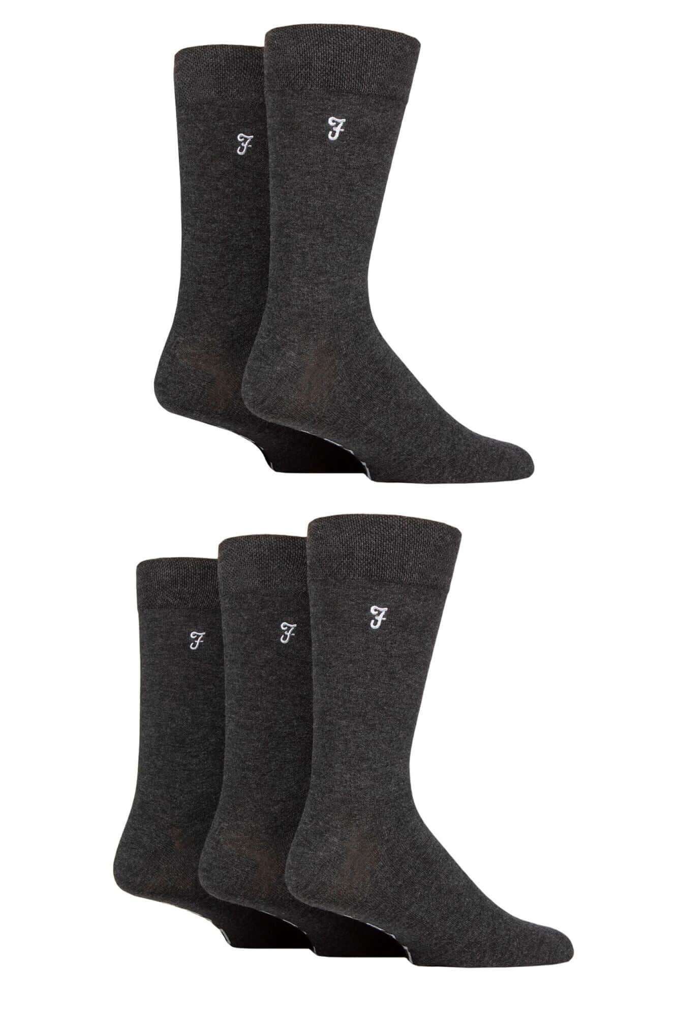 Farah Men’s 5 Pack Plain Bamboo Everyday Socks – Black, Navy & Charcoal (UK 6-11)