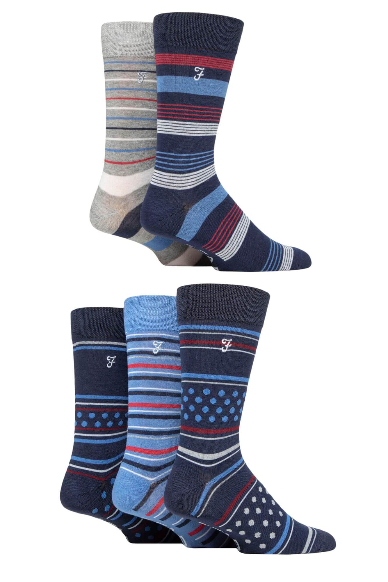 Farah Men’s 5 Pack Bamboo Pattern Socks – Embroidered Logo (UK 6-11)