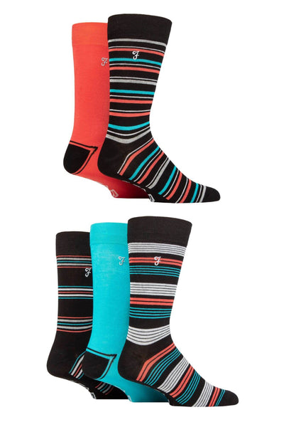 Farah Men’s 5 Pack Bamboo Socks – Bright Patterned, Antibacterial & Breathable (UK 6-11)