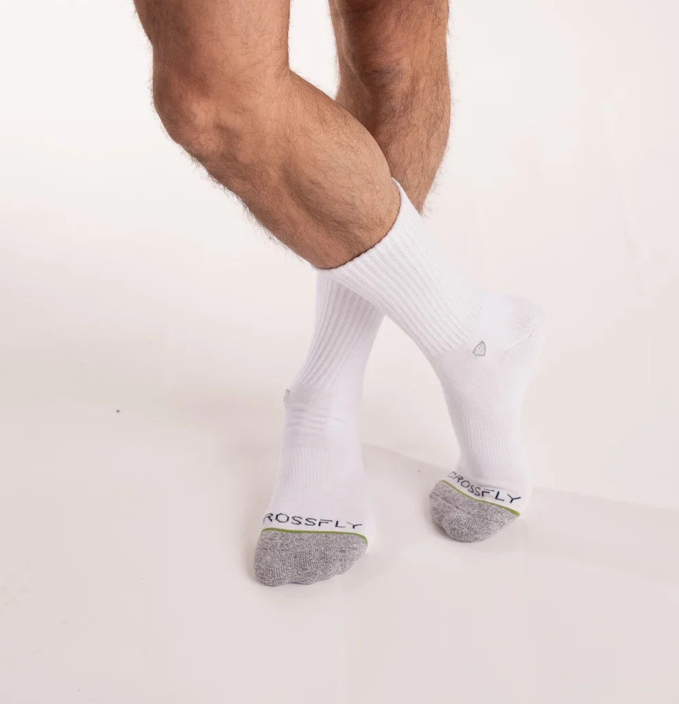 Crossfly Original Men's 12" Crew Socks - White lifestyle view