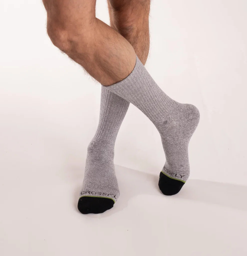 Crossfly Original Men's 12" Crew Socks - Grey Marle lifestyle view