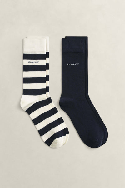 GANT 2-Pack Barstripe & Solid Crew Socks – Combed Cotton