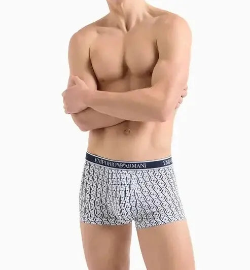 Emporio Armani 3 Pack Low Rise Trunks with core logo - Blue/Navy/White Print