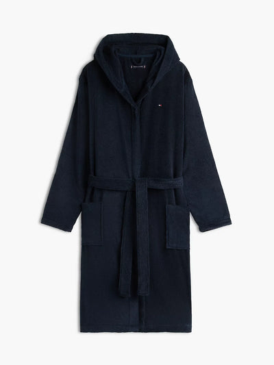 Tommy Hilfiger Pure Cotton Hooded Bathrobe – Navy Blazer