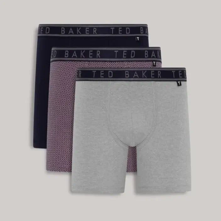 Ted Baker 3-Pack Boxer Briefs, Navy / Ares / Heather Grey