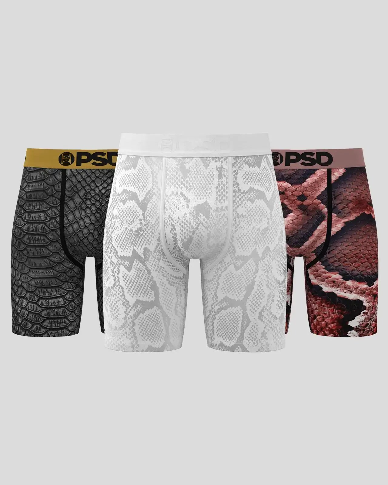 PSD Underwear 7" Boxer Briefs 3 Pack – Metallic Skins, MicroMesh Pouch