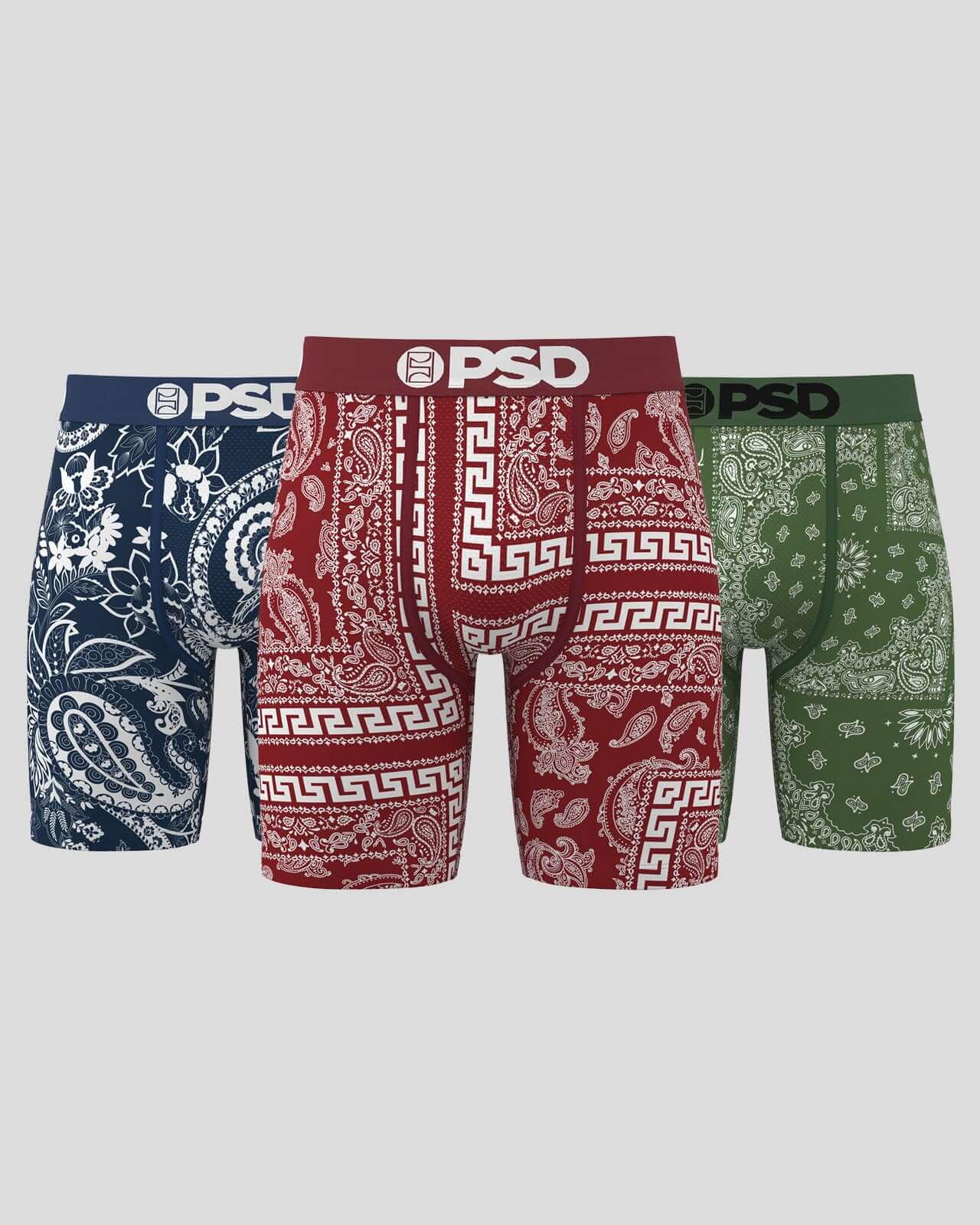 PSD Underwear 7" Boxer Briefs 3 Pack – Dark Bandana, MicroMesh Pouch
