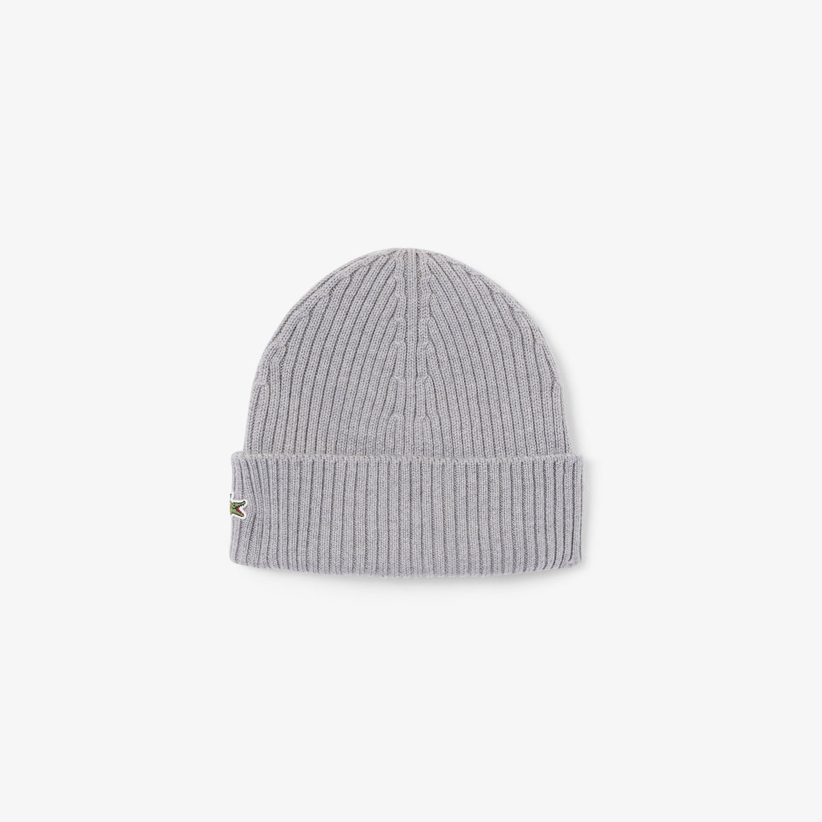 Lacoste RB0001 silver chine grey rib knit wool beanie front