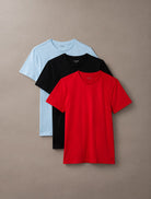 Calvin Klein Cotton Classics 3 Pack Crew Neck T-Shirts - Black / Goji Berry / Light Blue