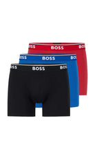 BOSS – 3 Pack Stretch Cotton Boxer Briefs with Logo Waistbands – Red/Black/Blue