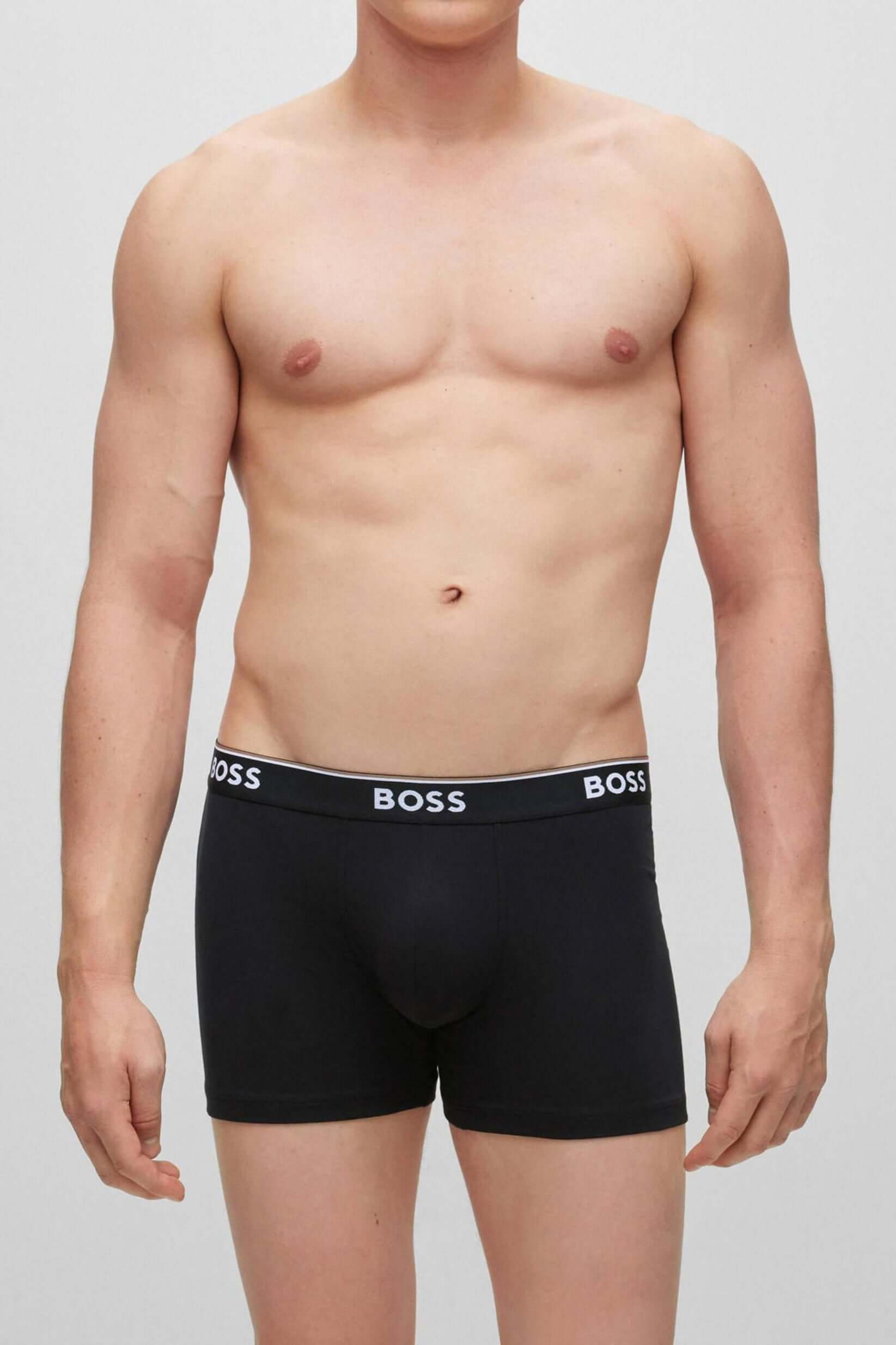 BOSS – 3 Pack Stretch Cotton Boxer Briefs with Logo Waistbands – Red/Black/Blue