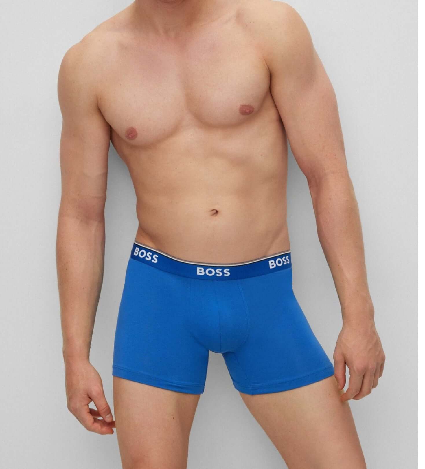 BOSS – 3 Pack Stretch Cotton Boxer Briefs with Logo Waistbands – Red/Black/Blue