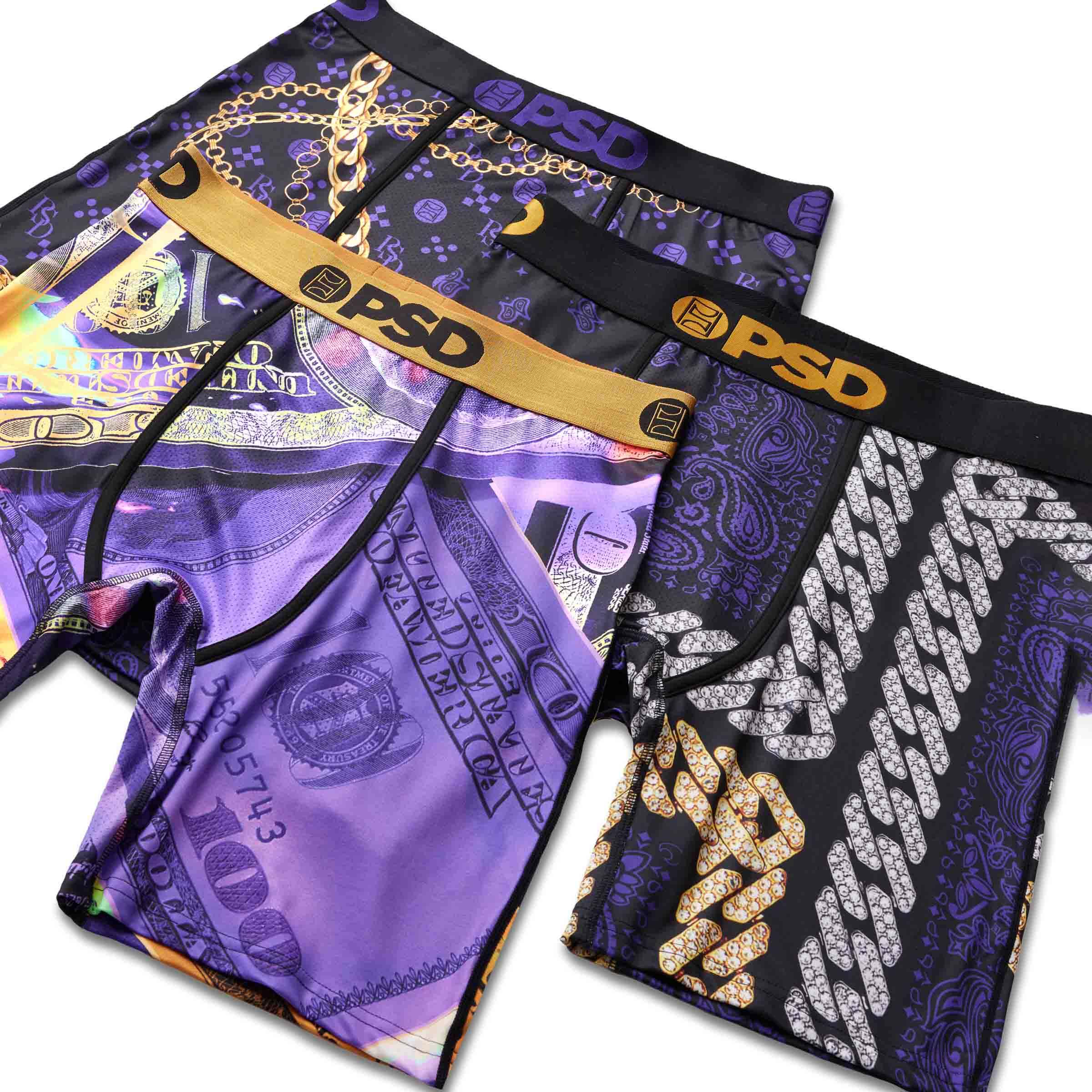 PSD Men's 3 Pack 7" Boxer Briefs - Purple & Gold