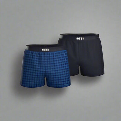 BOSS 2 Pack Woven Boxers / Pyjama Shorts in Cotton Poplin - Checks blue