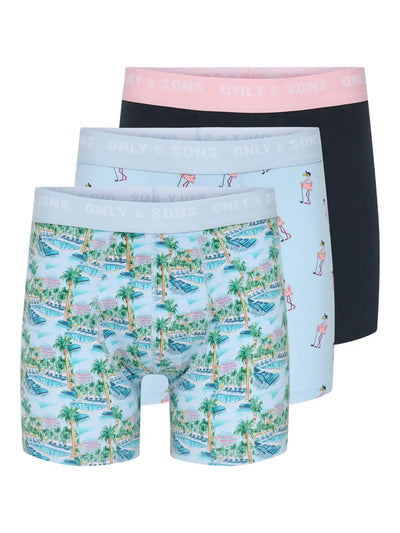 Only & Sons ONSSUMMER Printed Boxer Briefs 3 Pack – Cotton Stretch