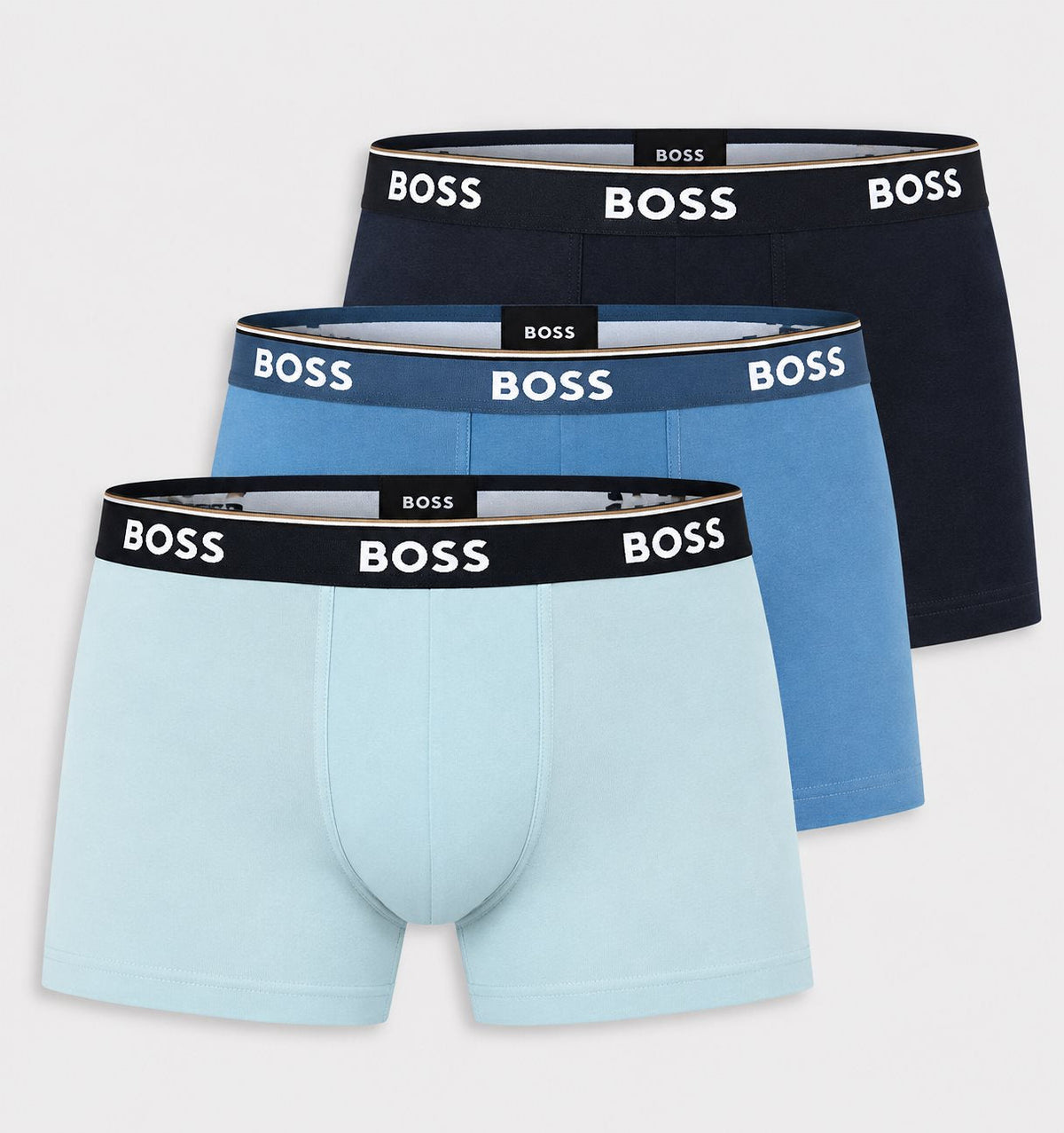 BOSS Power 3 Pack Stretch Cotton Trunks - Light Blue / Blue / Navy