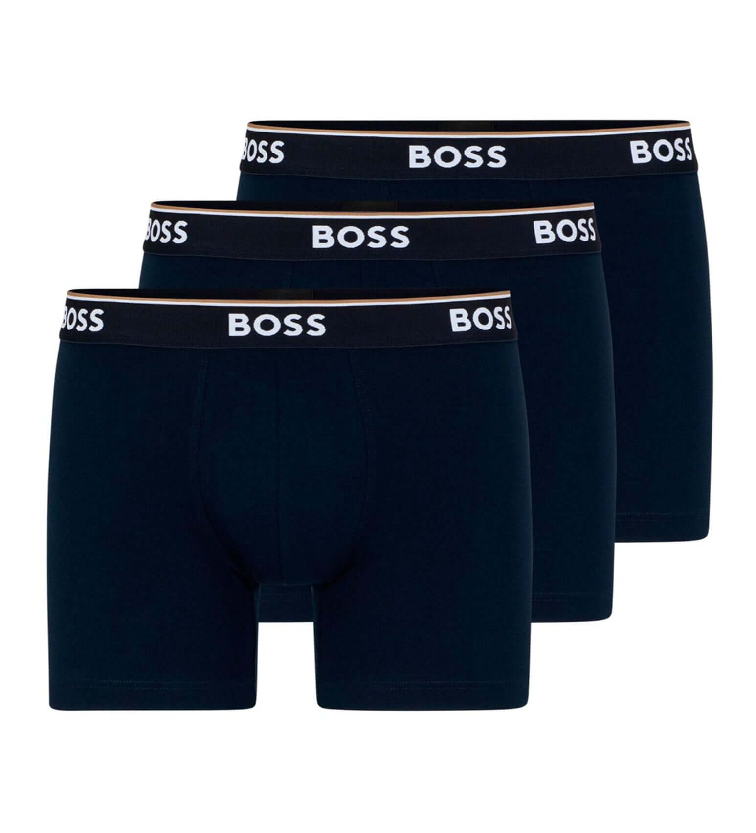 BOSS – 3 Pack Stretch Cotton Boxer Briefs with Logo Waistbands – Dark Blue