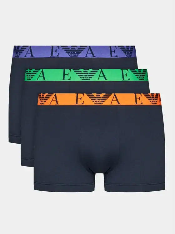 Emporio Armani 3 Pack Trunks Bold Monogram logo waistband - Navy Blue