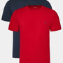 Emporio Armani 2 Pack Lounge Stretch-Cotton Crew T-Shirts - Red/Marine