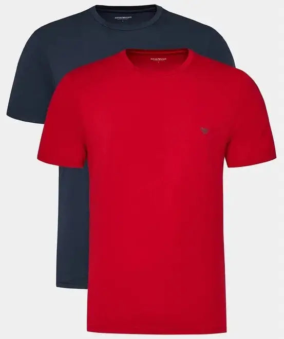 Emporio Armani 2 Pack Lounge Stretch Cotton Crew T Shirts Red Marine