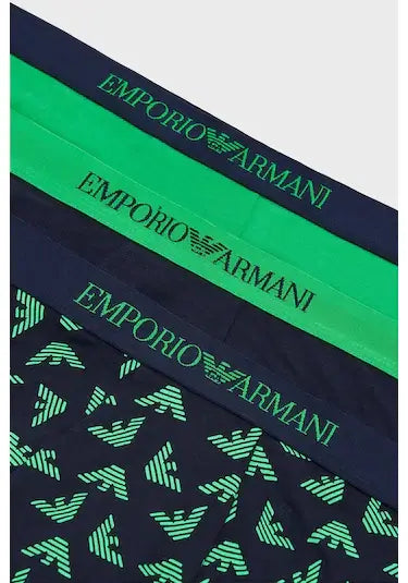 Emporio Armani 3 pack Pure Cotton Low Rise Trunks - Green, Black Print