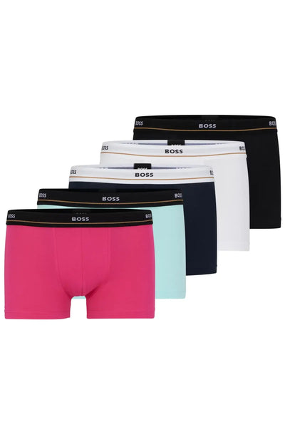 BOSS 5 Pack Cotton Stretch Trunks with Logo Waistbands - Pink