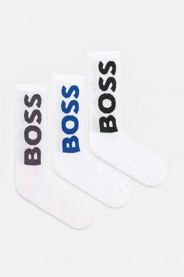 BOSS 3 Pack QS Rib Logo Socks - White