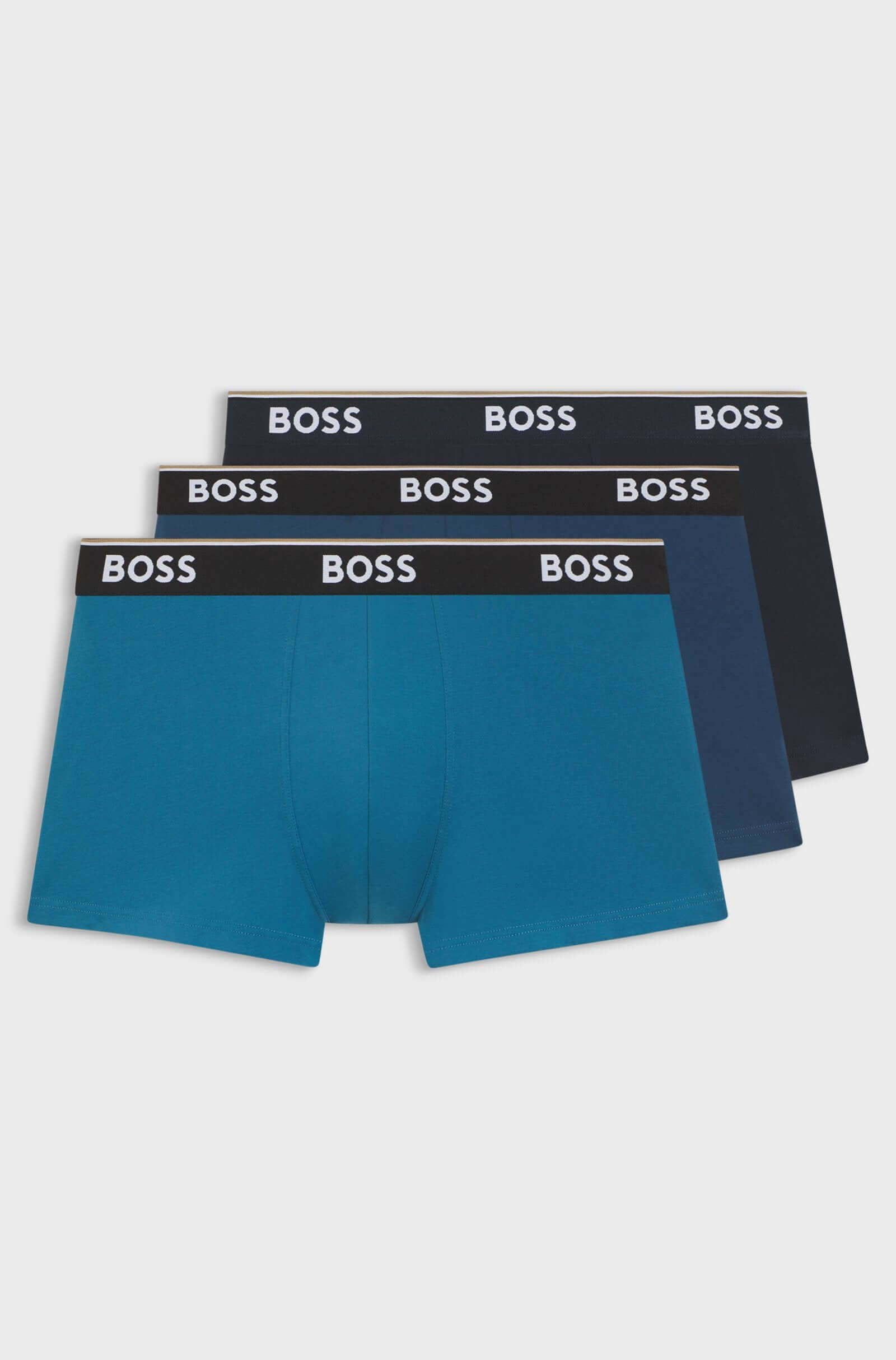 BOSS 3-Pack Stretch Cotton Trunks – Blue/Black/Bright Blue