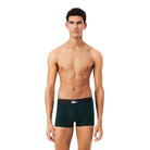 Lacoste 3-Pack Stretch Cotton Trunks – Black, Green & Monogram - Model front