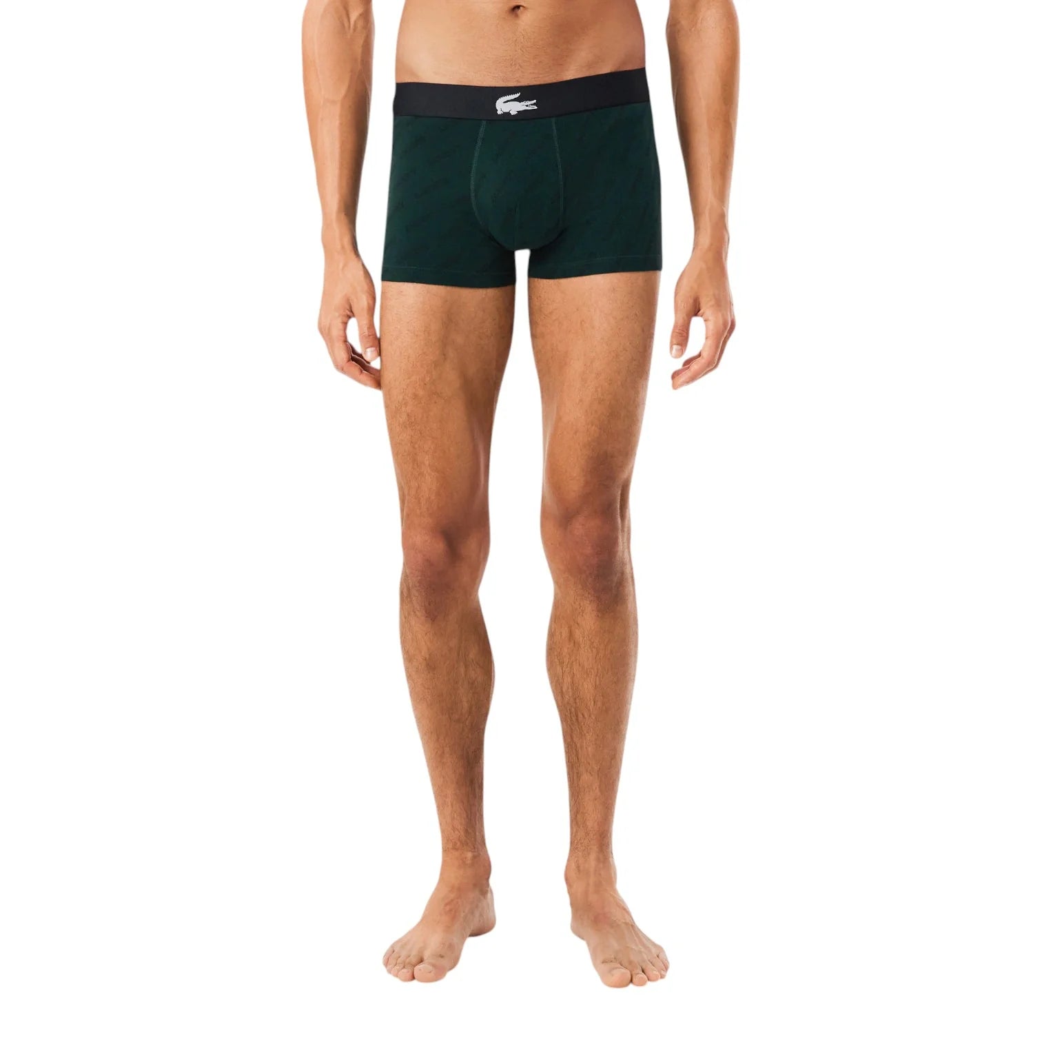 Lacoste 3-Pack Stretch Cotton Trunks – Black, Green & Monogram - Model back