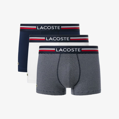 Lacoste 3 Pack Iconic Trunks With Tricolor Waistband - Navy Blue / White