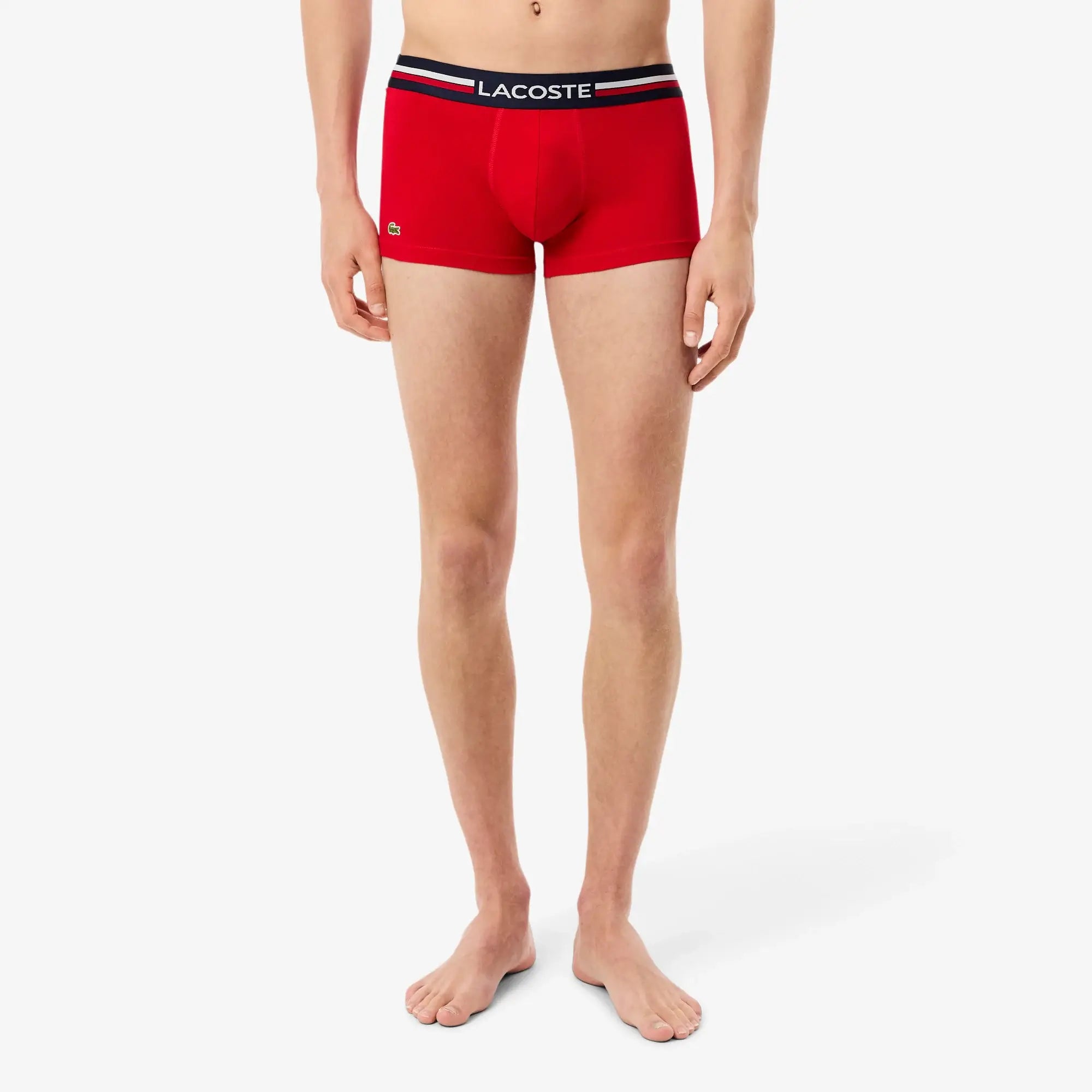 Lacoste 3-Pack Tricolor Waist Trunks - Navy Blue / Grey Chine / Red • W34