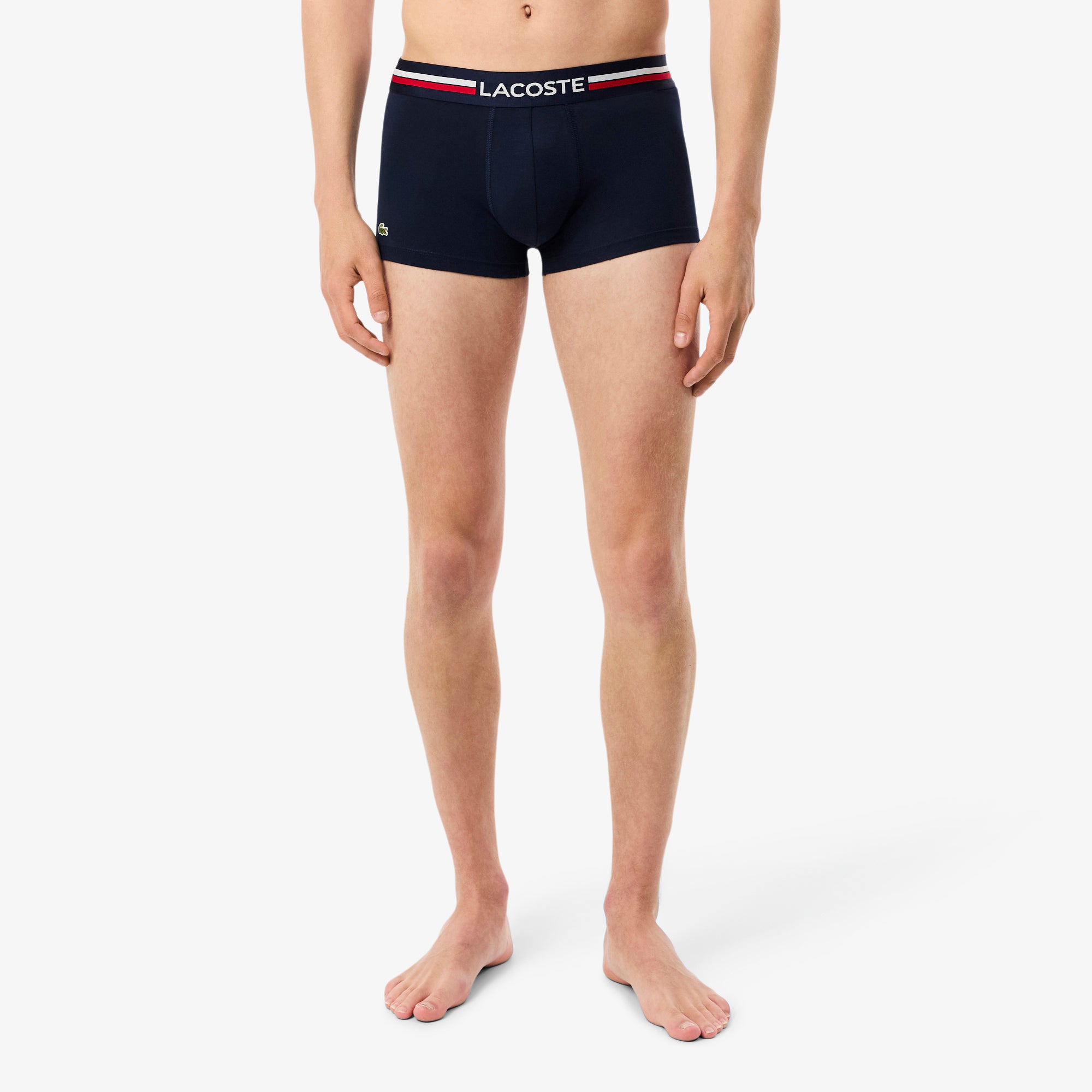 Lacoste 3-Pack Tricolor Waist Trunks - Navy Blue / Grey Chine / Red • W34