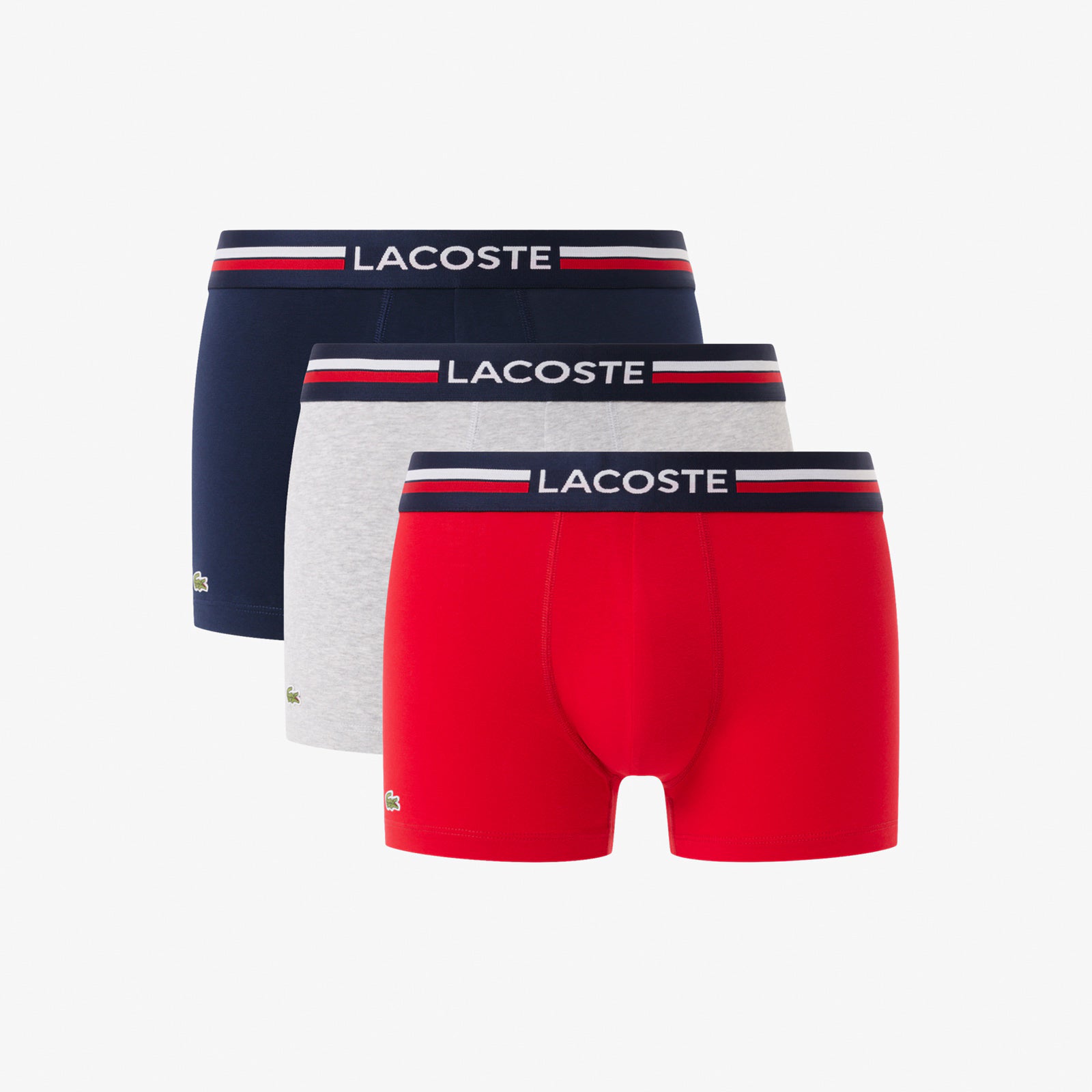 Lacoste 3-Pack Tricolor Waist Trunks - Navy Blue / Grey Chine / Red • W34