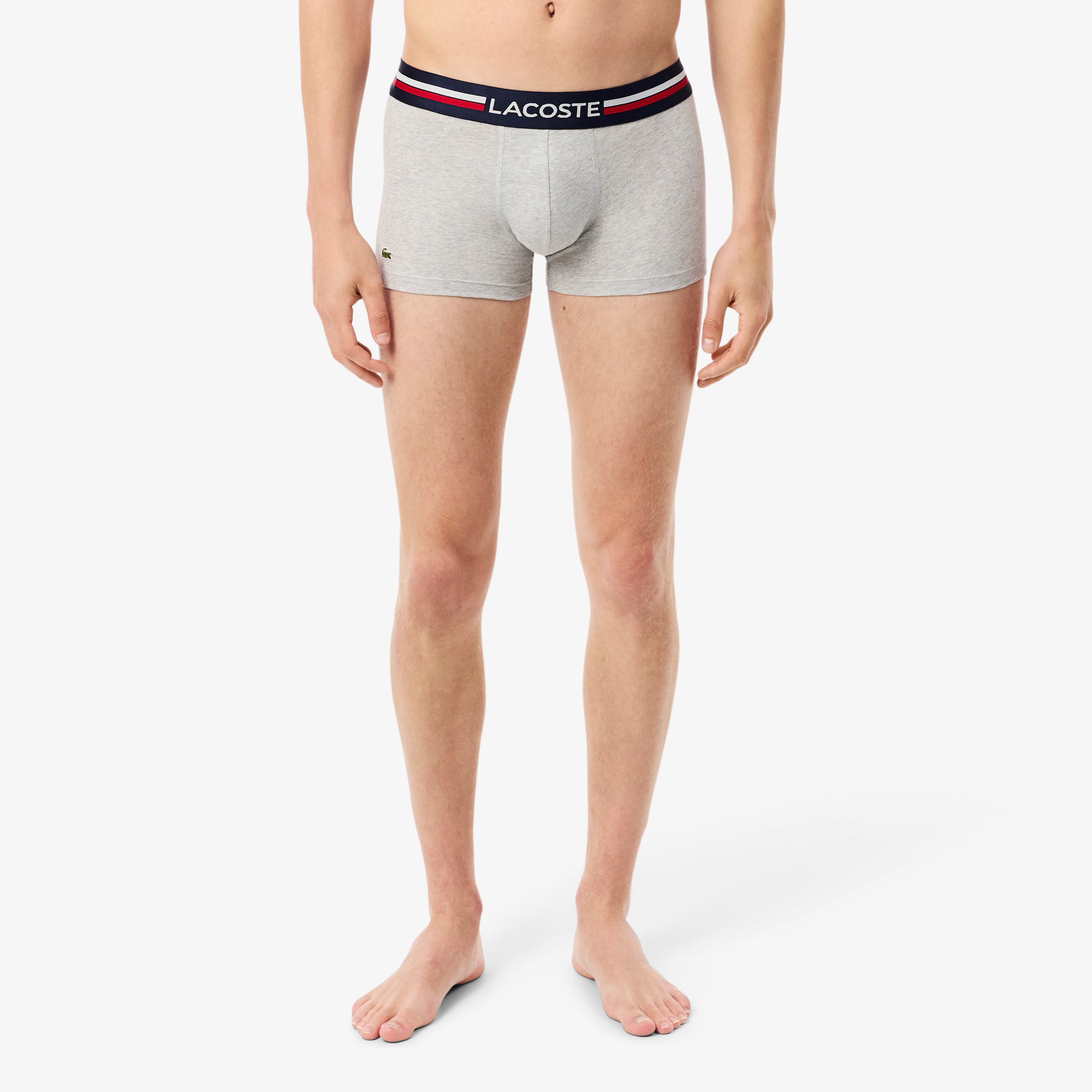 Lacoste 3-Pack Tricolor Waist Trunks - Navy Blue / Grey Chine / Red • W34